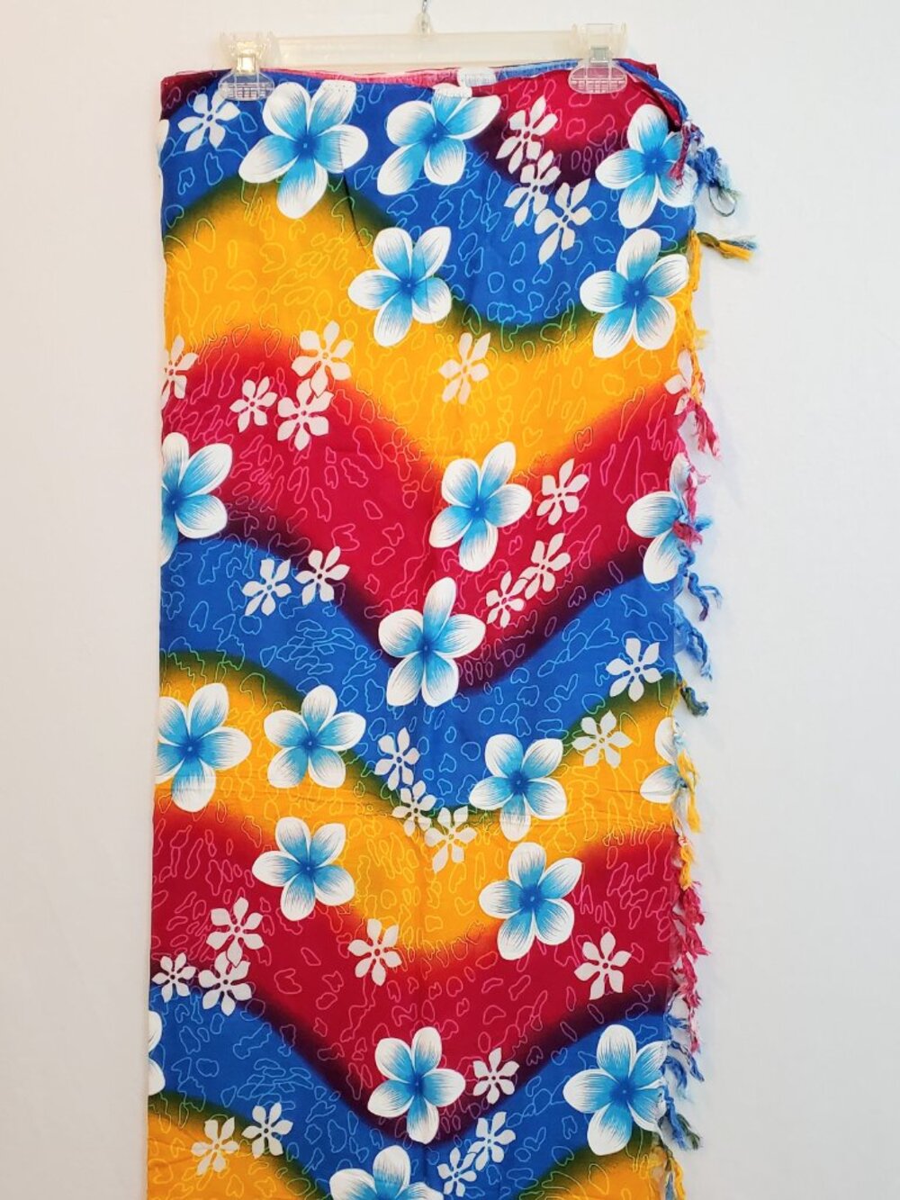 Aloha Fashion Sarong Wrap Cover Up Hawaiian Island Resort Bright Floral Fringe
